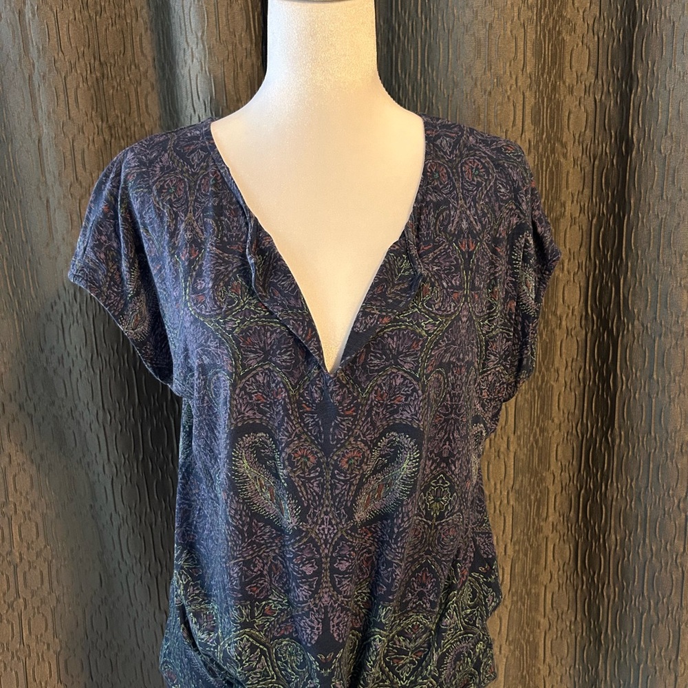 Lucky Brand Multicolor Paisley V-Neck Blouse